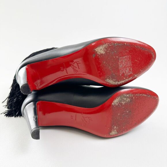 CHRISTIAN LOUBOUTIN Tudor Jo Fringe Black Bootie 39 US 8.5 Ankle Boots Studded - Picture 9 of 14